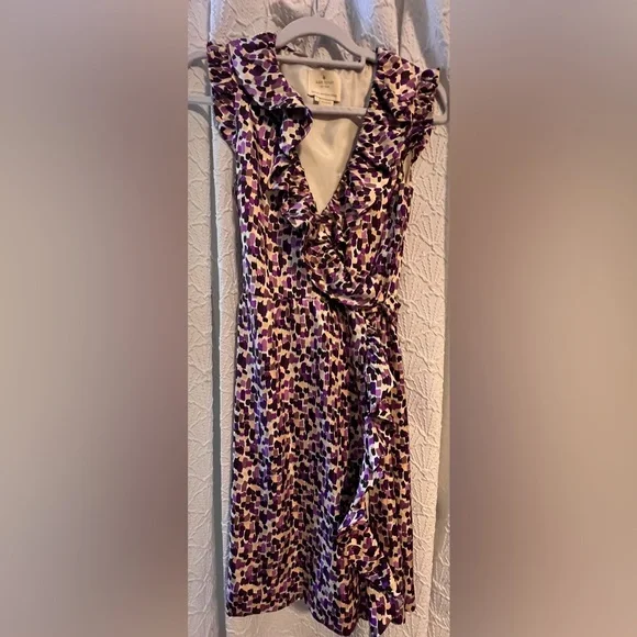 kate spade | Dresses | Kate Spade Purple And Black Aubrey Silk Wrap Dress |  Poshmark